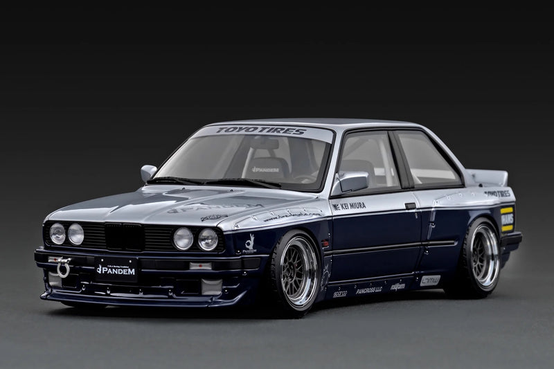 Chargez l&#39;image dans la visionneuse de la galerie, Bmw E30 PANDEM Argenté/Bleu IGNITION MODEL 1:18
