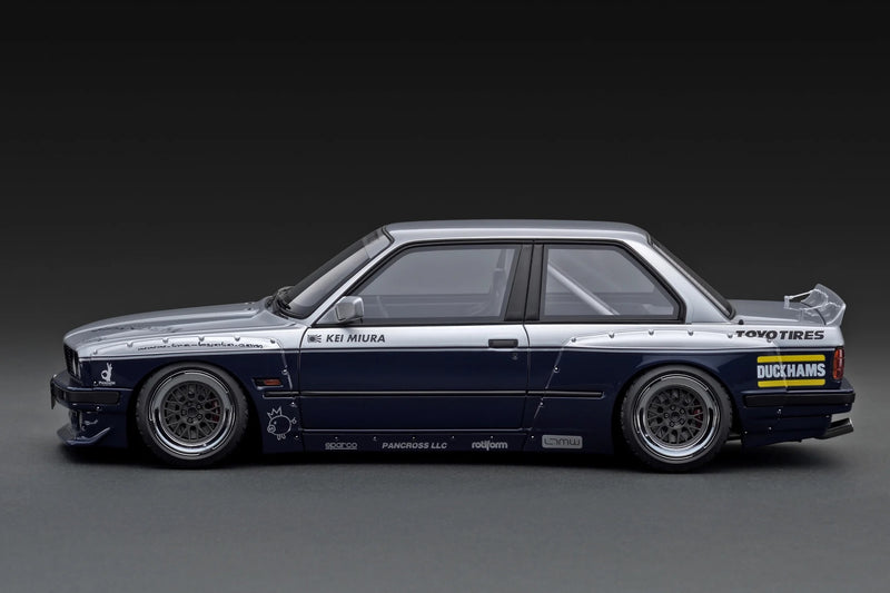 Chargez l&#39;image dans la visionneuse de la galerie, Bmw E30 PANDEM Argenté/Bleu IGNITION MODEL 1:18
