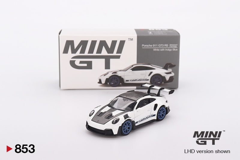 Load image into Gallery viewer, Porsche 911 (992) GT3 RS WEISSACH PACKAGE WHITE WITH INDIGO BLUE (LHD) MINI GT 1:64
