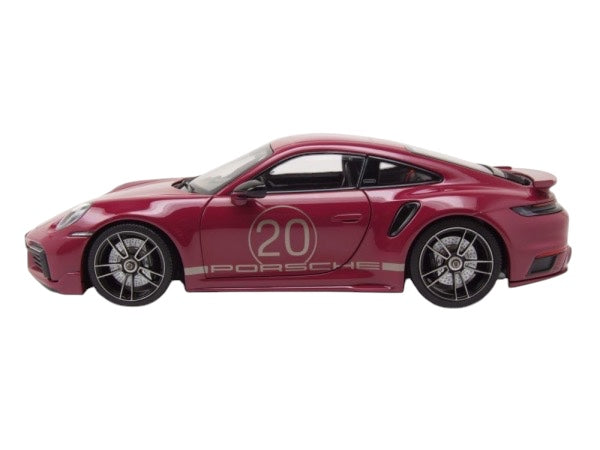 Chargez l'image dans la visionneuse de la galerie, Porsche 911 (992) Turbo S coupé Sport Design 2021 Rouge MINICHAMPS 1:18
