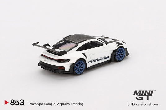 Porsche 911 (992) GT3 RS WEISSACH PACKAGE WHITE WITH INDIGO BLUE (LHD) MINI GT 1:64
