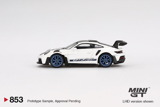 Porsche 911 (992) GT3 RS WEISSACH PACKAGE WHITE WITH INDIGO BLUE (LHD) MINI GT 1:64