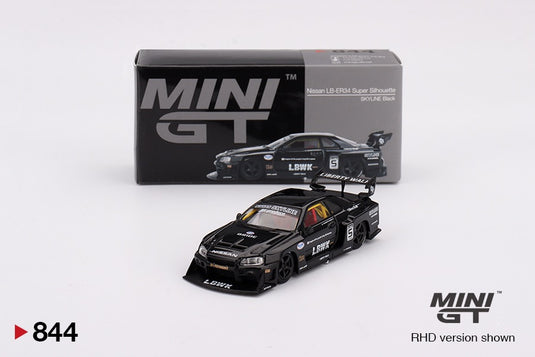 Nissan LB-ER34 SUPER SILHOUETTE SKYLINE ZWART 2024 (RHD) MINI GT 1:64