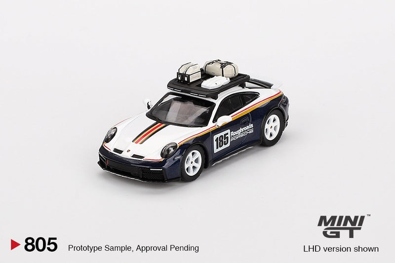 Load image into Gallery viewer, Porsche 911 (992) DAKAR RALLYE DESIGN PACKAGE WHITE/GENTIAN BLUE METALLIC 2023 (LHD) MINI GT 1:64
