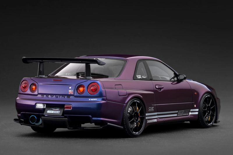 Laad de afbeelding in de Gallery-viewer, Nissan TOP SECRET 34GT-R (BNR34) Paars IGNITION MODEL 1:18
