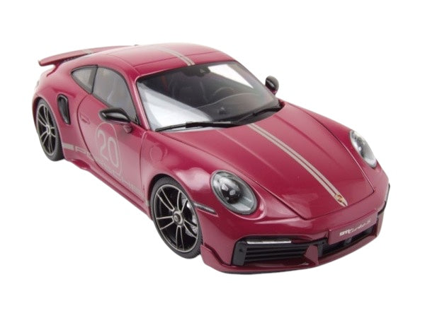 Chargez l'image dans la visionneuse de la galerie, Porsche 911 (992) Turbo S coupé Sport Design 2021 Rouge MINICHAMPS 1:18
