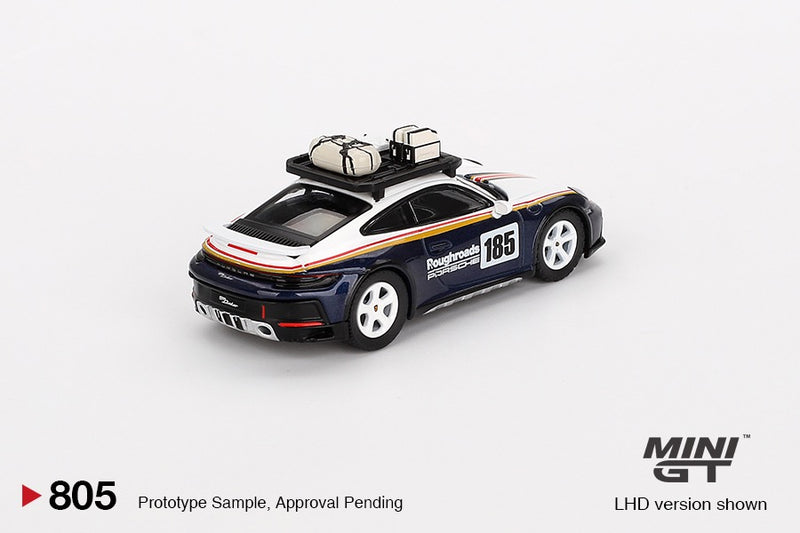 Load image into Gallery viewer, Porsche 911 (992) DAKAR RALLYE DESIGN PACKAGE WHITE/GENTIAN BLUE METALLIC 2023 (LHD) MINI GT 1:64
