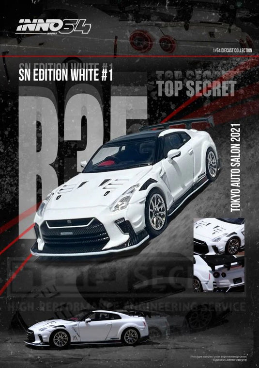 Nissan Skyline GT-R (R35) *Top Secret* Tokyo Auto Salon 2021 Blanc/Noir INNO64 Models 1:64