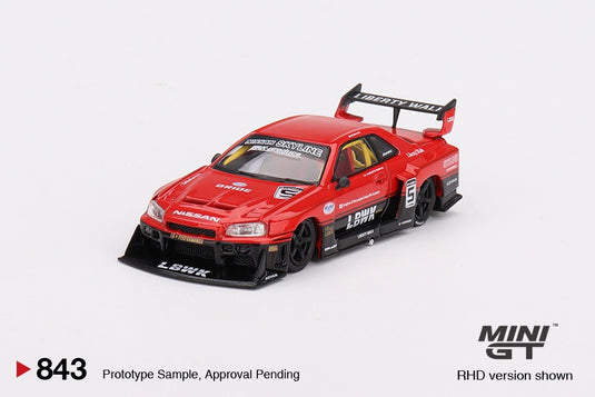 Nissan SKYLINE GT-R (R34) SUPER SILHOUETTE RED/BLACK 2024 (RHD) MINI GT 1:64