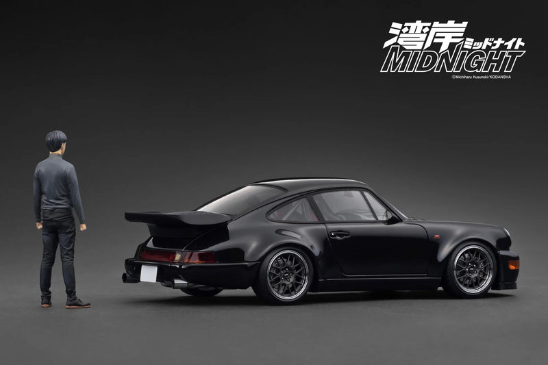 Load image into Gallery viewer, Porsche Blackbird (964) *MIDNIGHT* with Mr. Tatsuya Shima figure Black IGNITION MODEL 1:18
