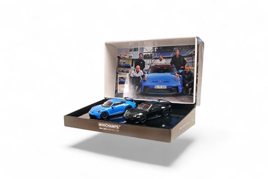 Porsche 911 (992) GT3 – 2021 - 2 CAR SET – BLUE/BLACK ‼️LIMITED EDITION 525 pieces‼️ MINICHAMPS 1:43