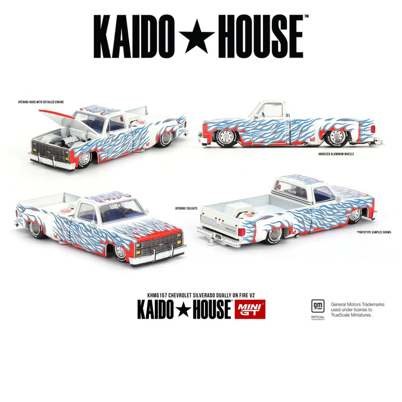 Load image into Gallery viewer, Chevrolet SILVERADO DUALLY ON FIRE V2 1980 MINI GT 1:64
