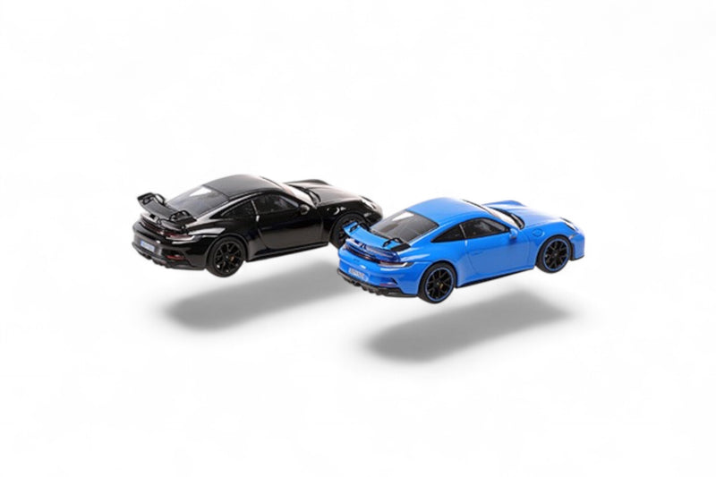 Load image into Gallery viewer, Porsche 911 (992) GT3 – 2021 - 2 CAR SET – BLUE/BLACK ‼️LIMITED EDITION 525 pieces‼️ MINICHAMPS 1:43
