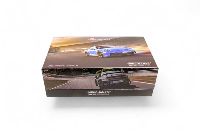 Load image into Gallery viewer, Porsche 911 (992) GT3 – 2021 - 2 CAR SET – BLUE/BLACK ‼️LIMITED EDITION 525 pieces‼️ MINICHAMPS 1:43
