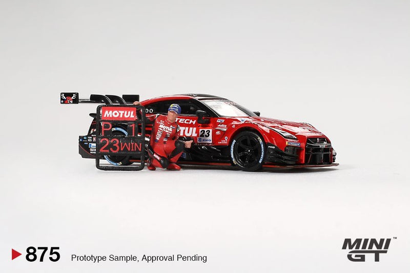 Load image into Gallery viewer, Nissan GT-R (R35) WITH MATSUDA FIGURE #23 MOTUL AUTECH SUZUKA WINNER 2021 (LHD) MINI GT 1:64
