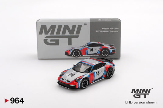 Porsche 911 (992) DAKAR ICE GREY METALLIC RALLY TRIBUTE 2024 (LHD) MINI GT 1:64