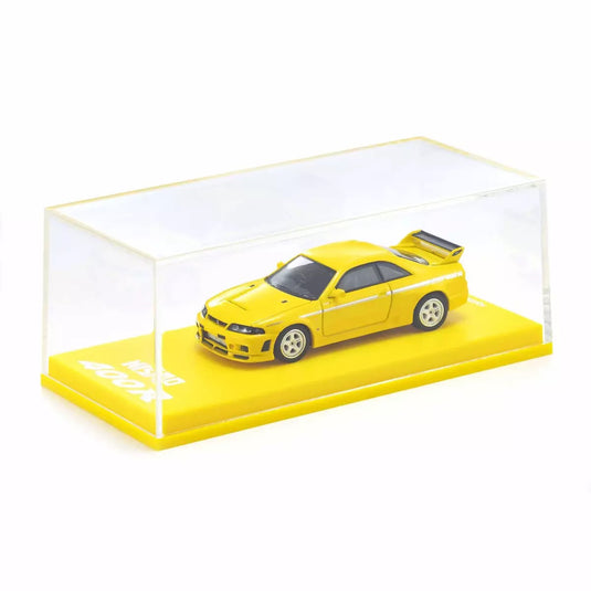 Nissan Skyline GT-R NISMO 400R R33 Jaune AVEC SYSTÈME LED 2003 + SYSTÈME DE BASE LED NOIR KYOSHO 1:64