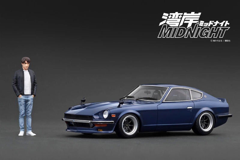 Chargez l&#39;image dans la visionneuse de la galerie, Nissan Fairlady Z (S30) *Wangen MINUIT* Devil&#39;s Z avec figurine de M. Akio Asakura Bleu IGNITION MODEL 1:18
