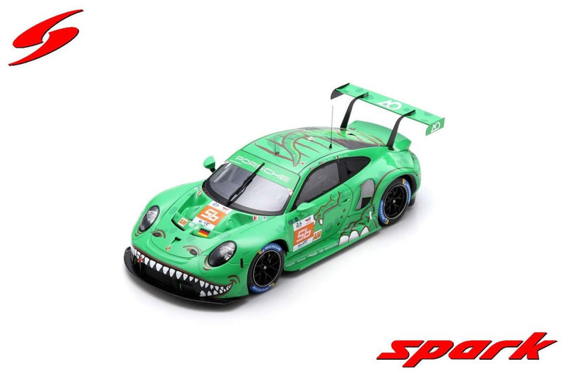 Laad de afbeelding in de Gallery-viewer, Porsche 911 RSR - 19 No.56 PROJECT 1 - AO Le Mans 24H 2023 PJ Hyett - G. Jeannette - M. Cairoli met case &amp; base SPARK 1:18

