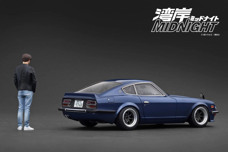 Chargez l&#39;image dans la visionneuse de la galerie, Nissan Fairlady Z (S30) *Wangen MINUIT* Devil&#39;s Z avec figurine de M. Akio Asakura Bleu IGNITION MODEL 1:18
