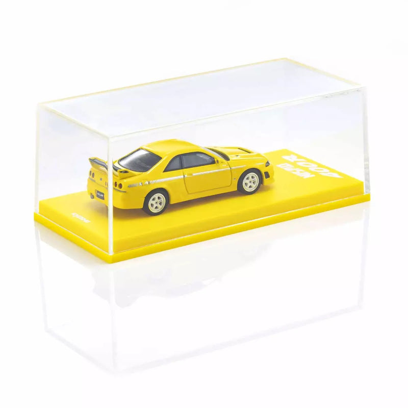 Chargez l&#39;image dans la visionneuse de la galerie, Nissan Skyline GT-R NISMO 400R R33 Jaune AVEC SYSTÈME LED 2003 + SYSTÈME DE BASE LED NOIR KYOSHO 1:64

