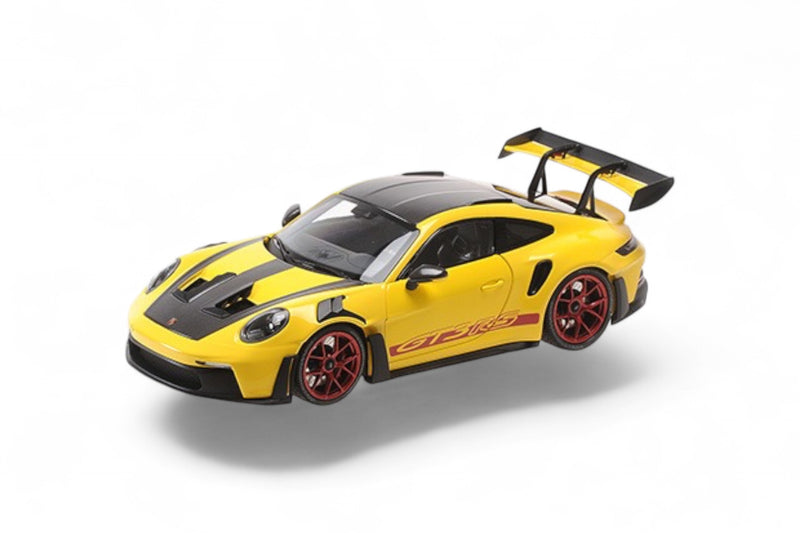 Chargez l'image dans la visionneuse de la galerie, Porsche 911 (992) GT3RS 2024 JAUNE AVEC PACK WEISSACH AVEC ROUES ROUGES Édition limitée 400 pcs MINICHAMPS 1:18
