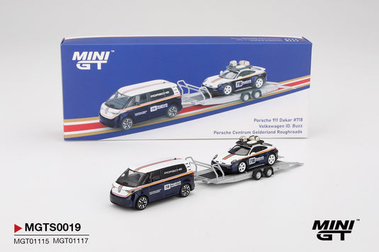 SET PORSCHE 911 DAKAR #718 + VOLKSWAGEN ID. BUZZ PORSCHE CENTRUM GELDERLAND ROUGHROADS 2025 MINI GT 1:64