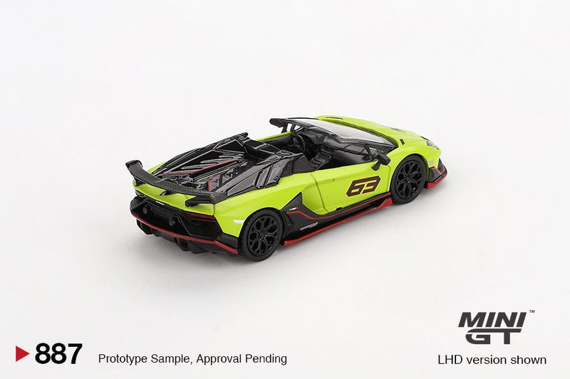 Load image into Gallery viewer, Lamborghini AVENTADOR SVJ 63 ROADSTER GREEN SHOCK 2022 (LHD) MINI GT 1:64
