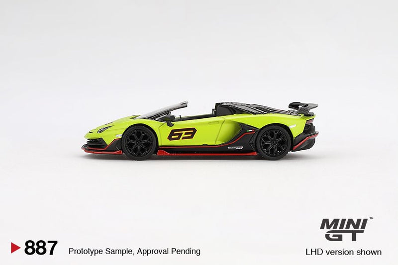 Load image into Gallery viewer, Lamborghini AVENTADOR SVJ 63 ROADSTER GREEN SHOCK 2022 (LHD) MINI GT 1:64
