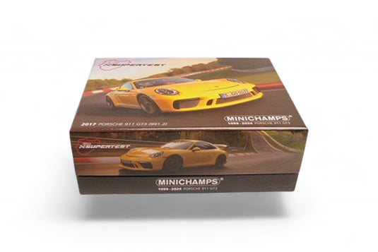 Porsche 911 GT3 2017 JAUNE BOÎTE SPÉCIALE ‼️ÉDITION LIMITÉE 525 pièces‼️ MINICHAMPS 1:43