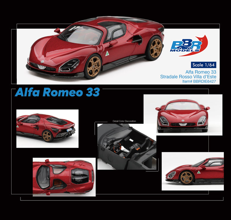 Load image into Gallery viewer, ALFA ROMEO 33 STRADALE RED VILLA D'ESTE 2025 BBR Models 1:64

