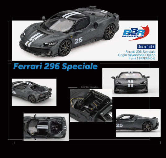 Ferrari 296 SPECIALE GRIJS SILVERSTONE MAT 2025 BBR Models 1:64
