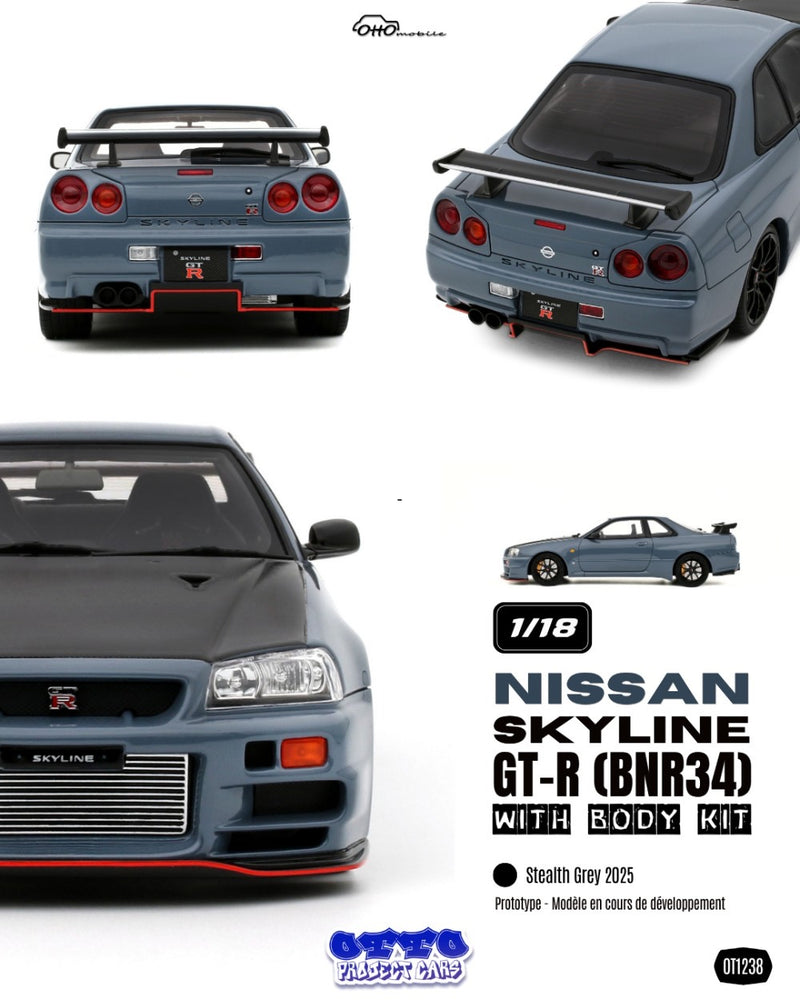 Laad de afbeelding in de Gallery-viewer, NISSAN SKYLINE GT-R (BNR34) WITH BODY KIT GRIJS  2025 OTTOmobile 1:18
