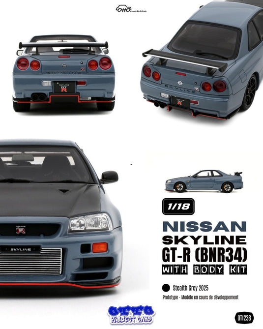 NISSAN SKYLINE GT-R (BNR34) WITH BODY KIT GRIJS  2025 OTTOmobile 1:18