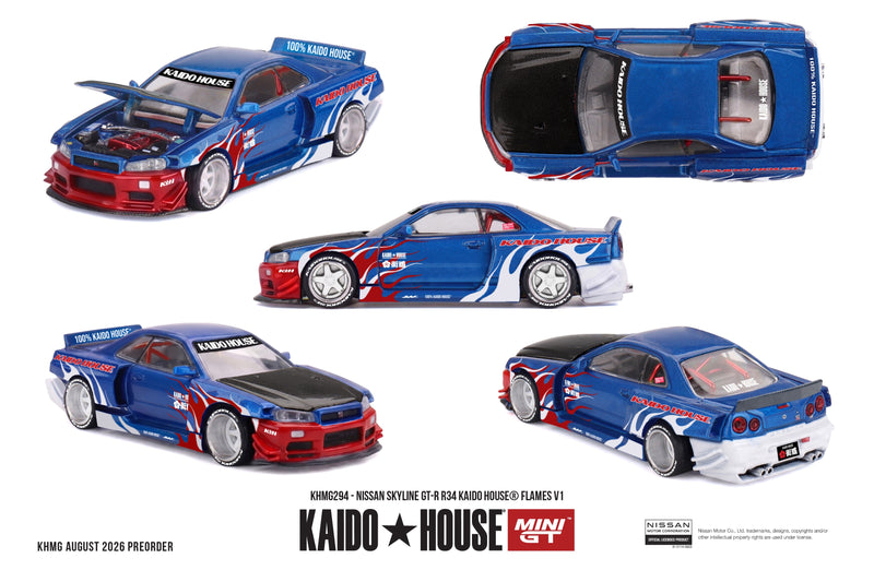Chargez l'image dans la visionneuse de la galerie, NISSAN SKYLINE GT-R (R34) KAIDO*HOUSE FLAMES V1 1999 MINI GT 1:64
