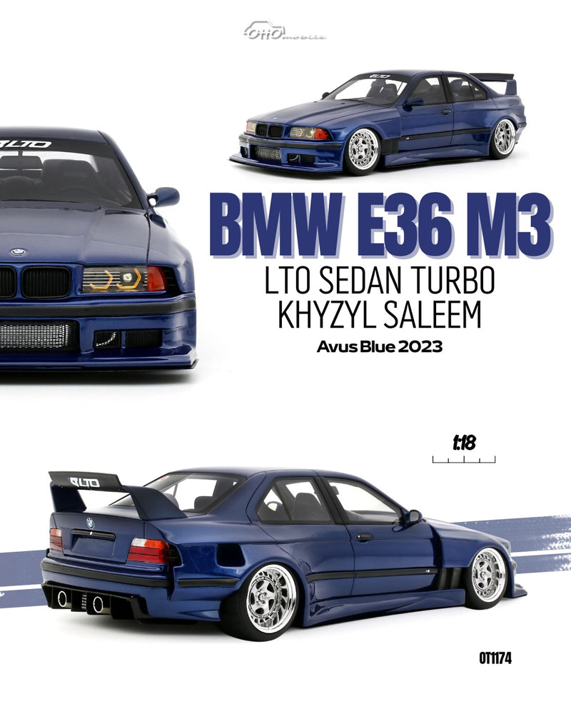 Laad de afbeelding in de Gallery-viewer, BMW E36 LTO SEDAN TURBO KHYZYL SALEEM AVUS BLAUW 2023 OTTOmobile 1:18
