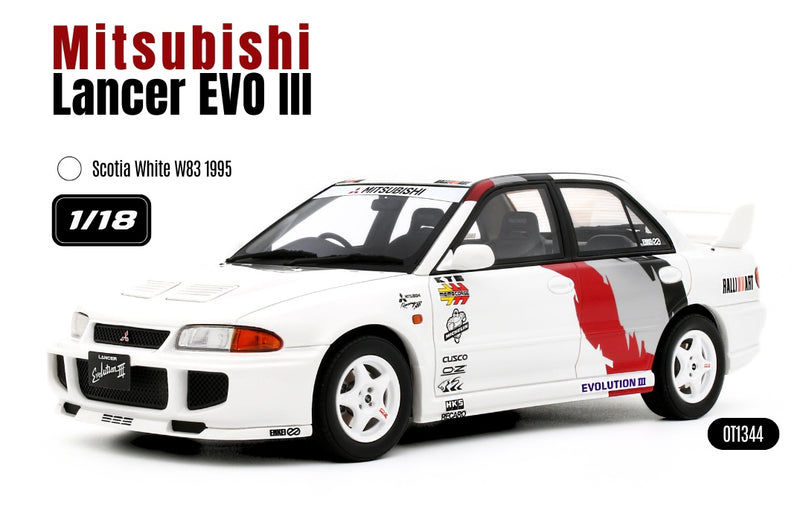 Load image into Gallery viewer, MITSUBISHI LANCER EVO III SCOTIA WHITE W83 1995 OTTOmobile 1:18
