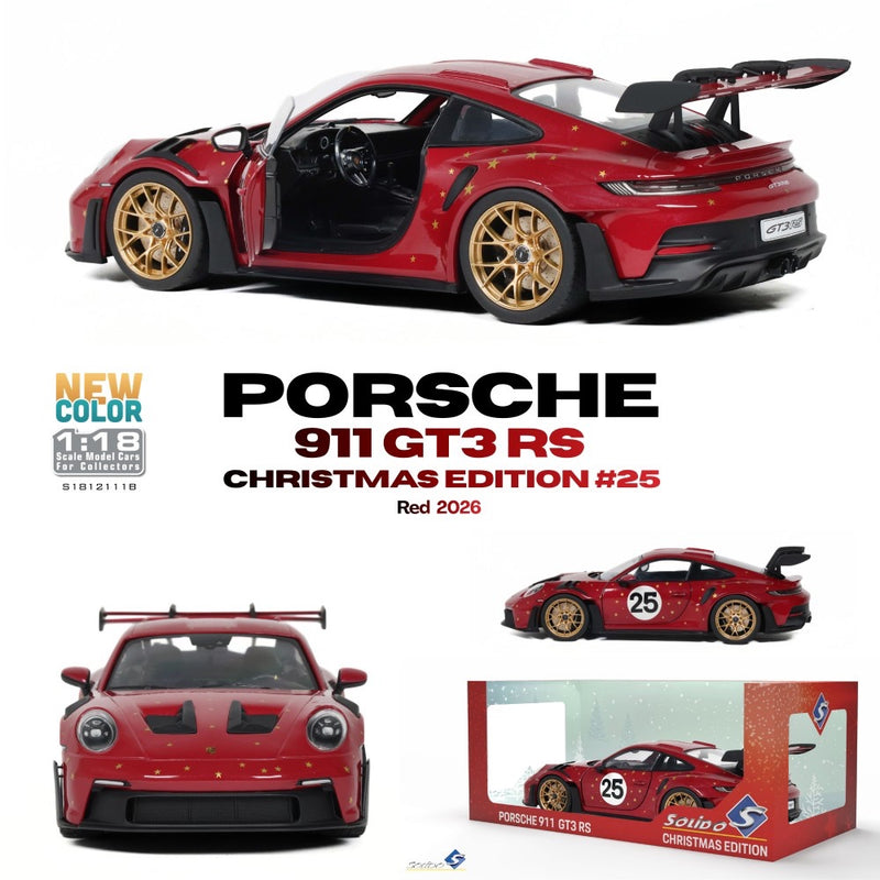Load image into Gallery viewer, PORSCHE 911 (992) GT3 RS CHRISTMAS EDITION #25 RED 2026 SOLIDO 1:18
