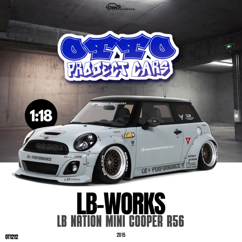 Laad de afbeelding in de Gallery-viewer, Mini Cooper R56 2015 LB-WORKS LB NATION GRIJS OTTOmobile 1:18
