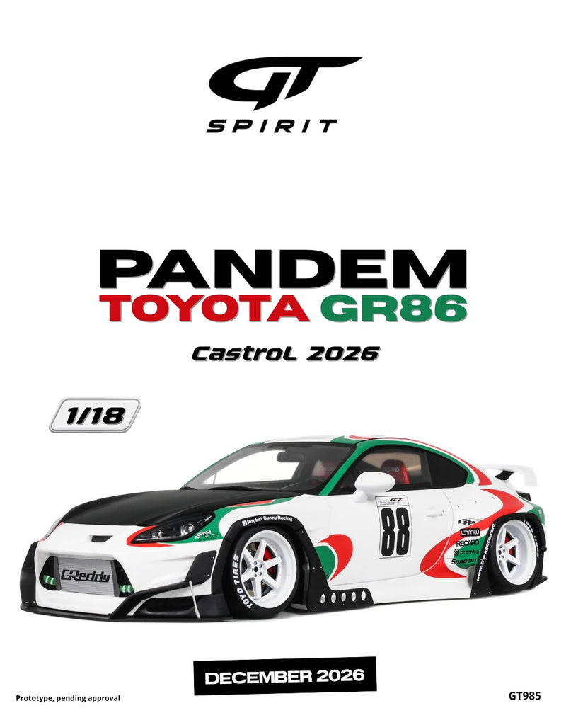 Laad de afbeelding in de Gallery-viewer, TOYOTA PANDEM GR86 CASTROL 2026 GT SPIRIT 1:18
