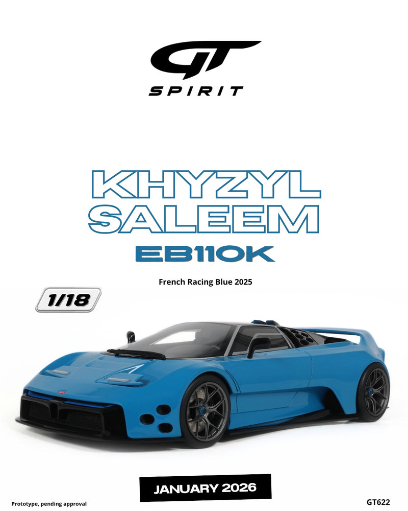 Laad de afbeelding in de Gallery-viewer, KHYZYL SALEEM EB110K FRENCH RACING BLAUW 2025 GT SPIRIT 1:18
