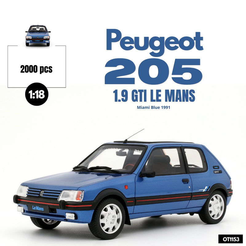 Laad de afbeelding in de Gallery-viewer, Peugeot 205 1.9 GTI LE MANS MIAMI BLAUW 1991 OTTOmobile 1:18
