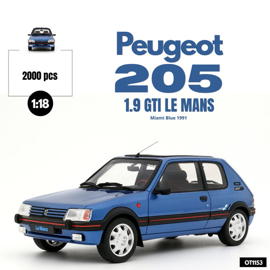 Peugeot 205 1.9 GTI LE MANS MIAMI BLAUW 1991 OTTOmobile 1:18