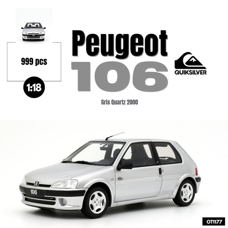 Laad de afbeelding in de Gallery-viewer, Peugeot 106 QUIKSILVER GRIJS 2000 OTTOmobile 1:18
