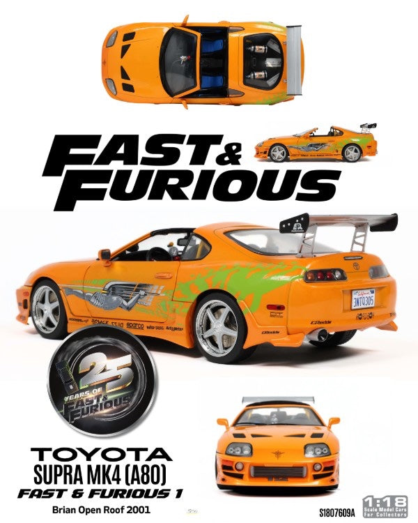 Chargez l'image dans la visionneuse de la galerie, TOYOTA SUPRA MK4 (A80) FAST&amp;FURIOUS 1 BRIAN TOIT OUVRANT 2001 SOLIDO 1:18
