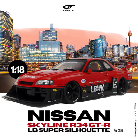 Nissan SKYLINE R34 GT- R LB SUPER SILHOUETTE RED 2020 GT SPIRIT 1:18