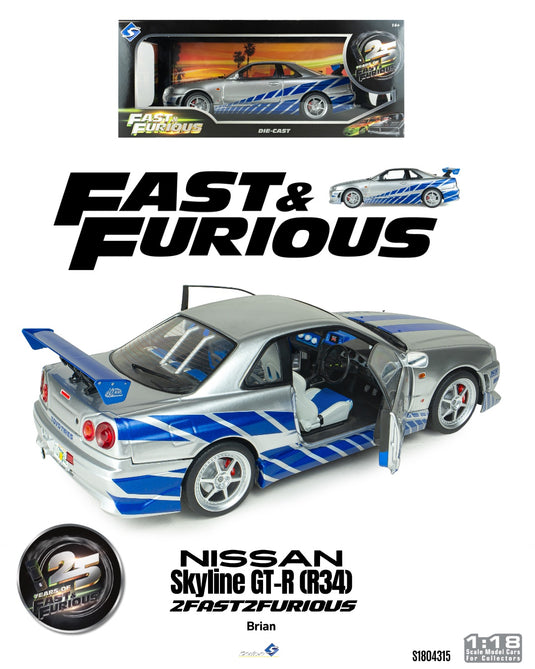 NISSAN SKYLINE GT-R (BNR34) 2FAST2FURIOUS BRIAN SOLIDO 1:18