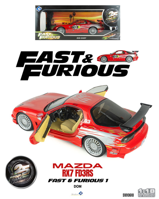 MAZDA RX7 FD3RS FAST&FURIOUS 1 DOM SOLIDO 1:18