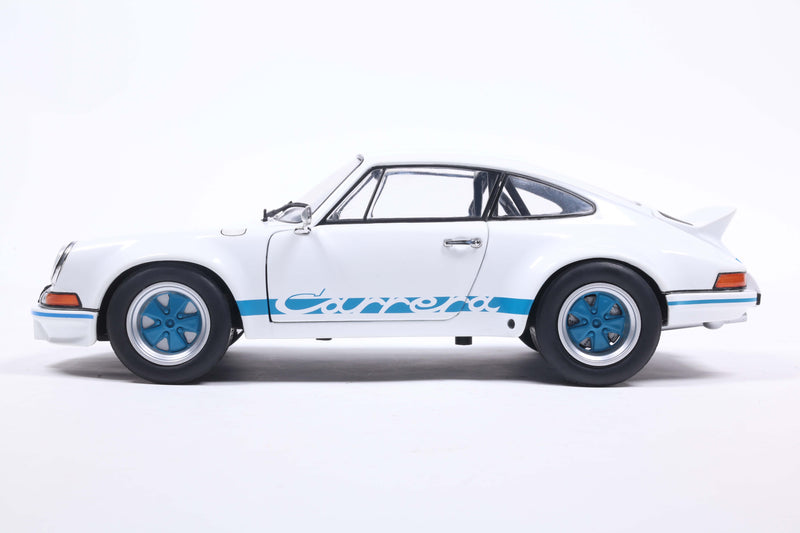 Laad de afbeelding in de Gallery-viewer, Porsche 911 RSR WIT / BLAUWE CARRERA-STREPEN 1973 SOLIDO 1:18
