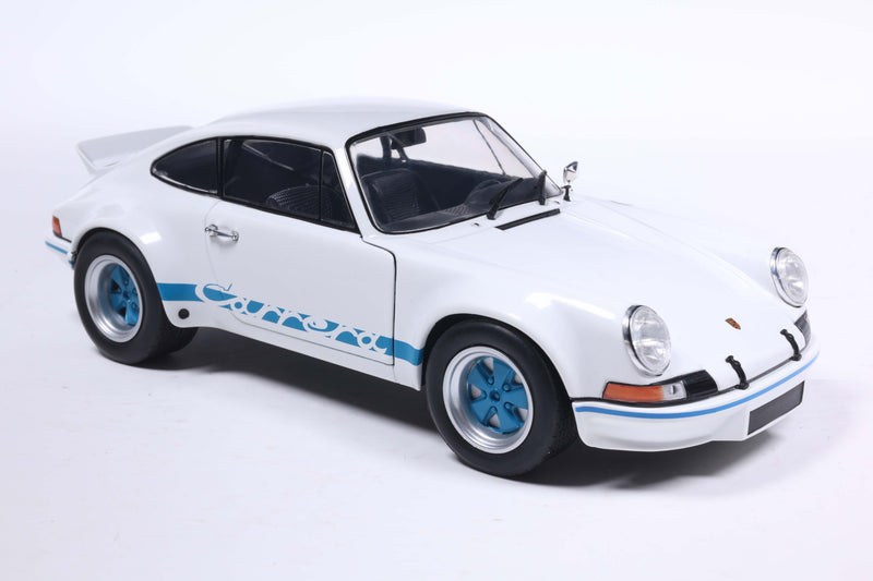 Laad de afbeelding in de Gallery-viewer, Porsche 911 RSR WIT / BLAUWE CARRERA-STREPEN 1973 SOLIDO 1:18
